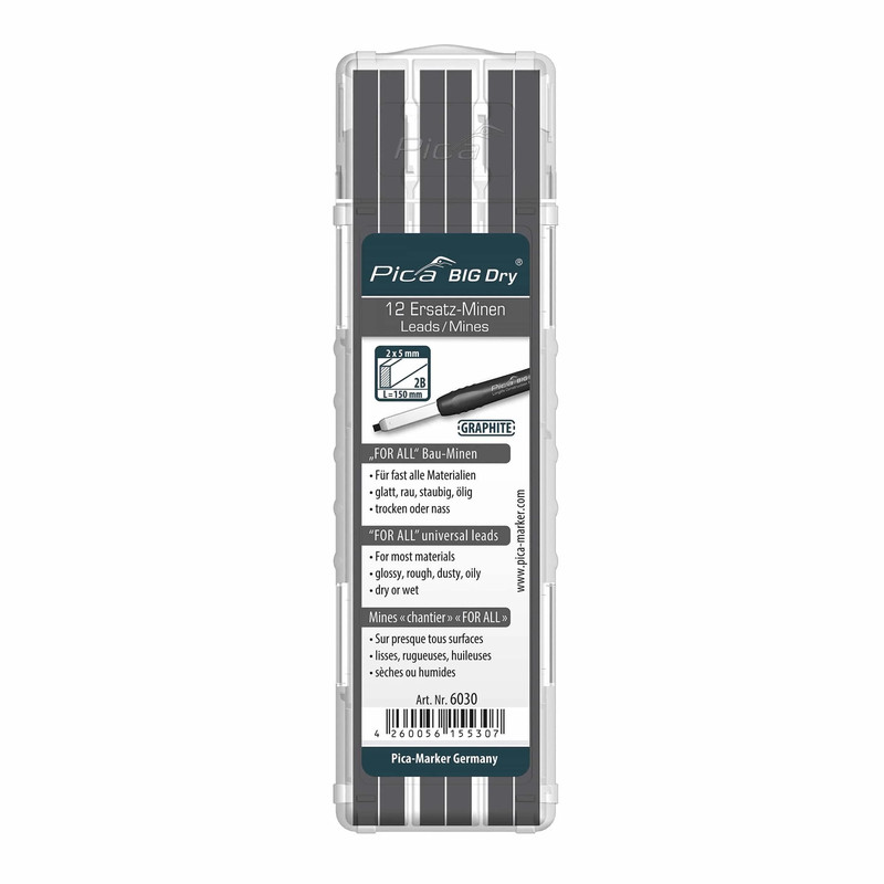 BIG Dry Graphite Refill - 12 Piece - Color:Black - Types:2B - Soft